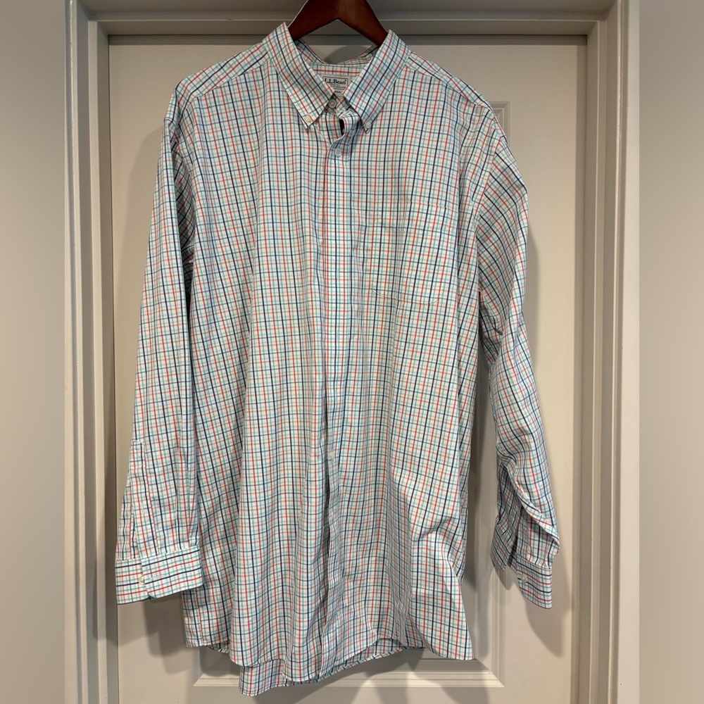 L.L. Bean Men's Blue and Red Checkered Shirt
